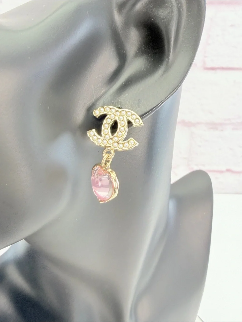 CHANEL CC Earrings Metal Gold Pink White